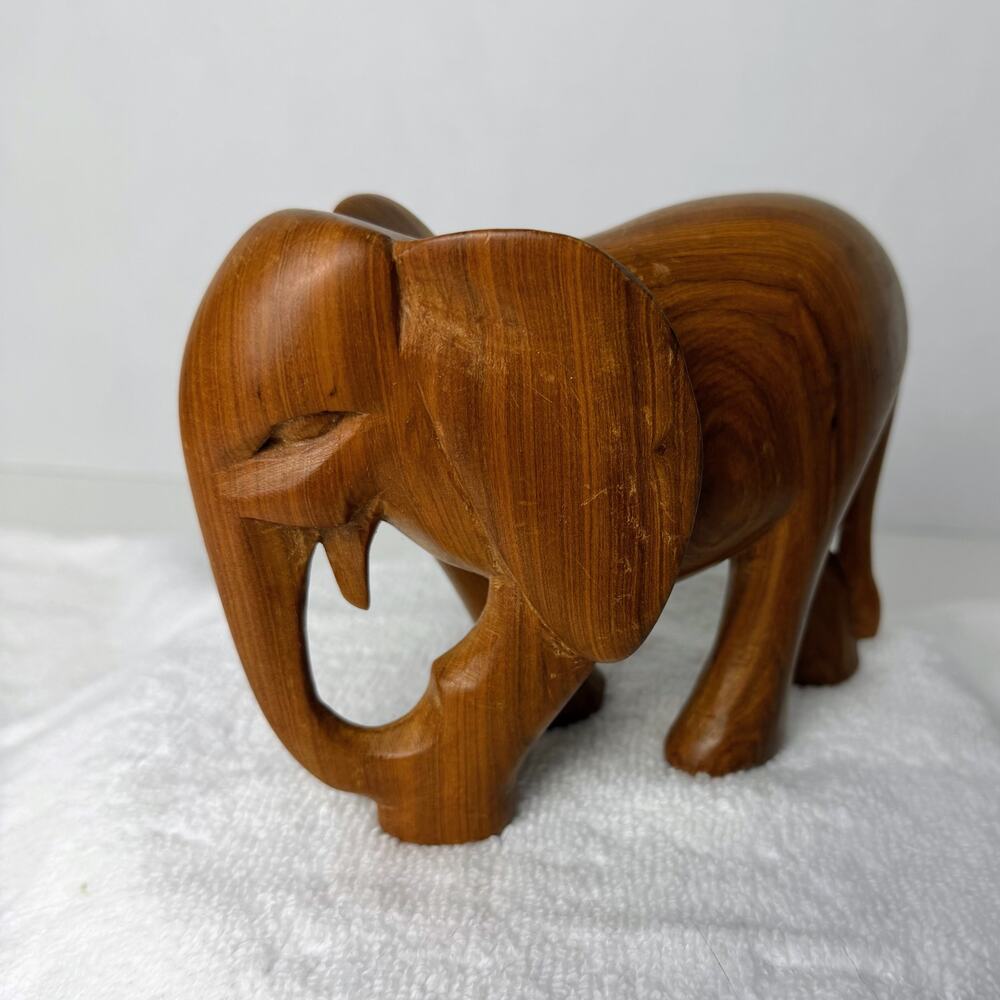 VTG‎ Hand Carved Wood Elephant Figurine Minimalist Mid Century Style 7" Gift
